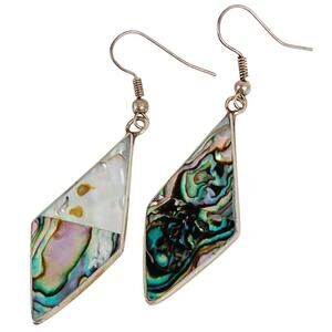 VTG Alpaca Mexico Abalone Mother Of Pearl Dangle Earrings 1960s-70s Mid Century